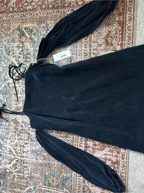 NWT R.G. Kane Celia Cupro Dress Navy XS Puff Sleeve Retail $265
